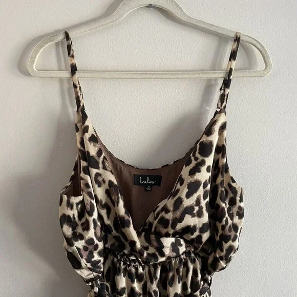 Lulus Women XL Leopard Print Satin Ankle Ties Jumpsuit - Picture 7 of 12